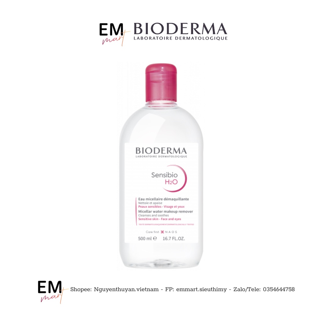 Dung dịch làm sạch tẩy trang Bioderma Sensibio H2O (Bioderma hồng) 500ml