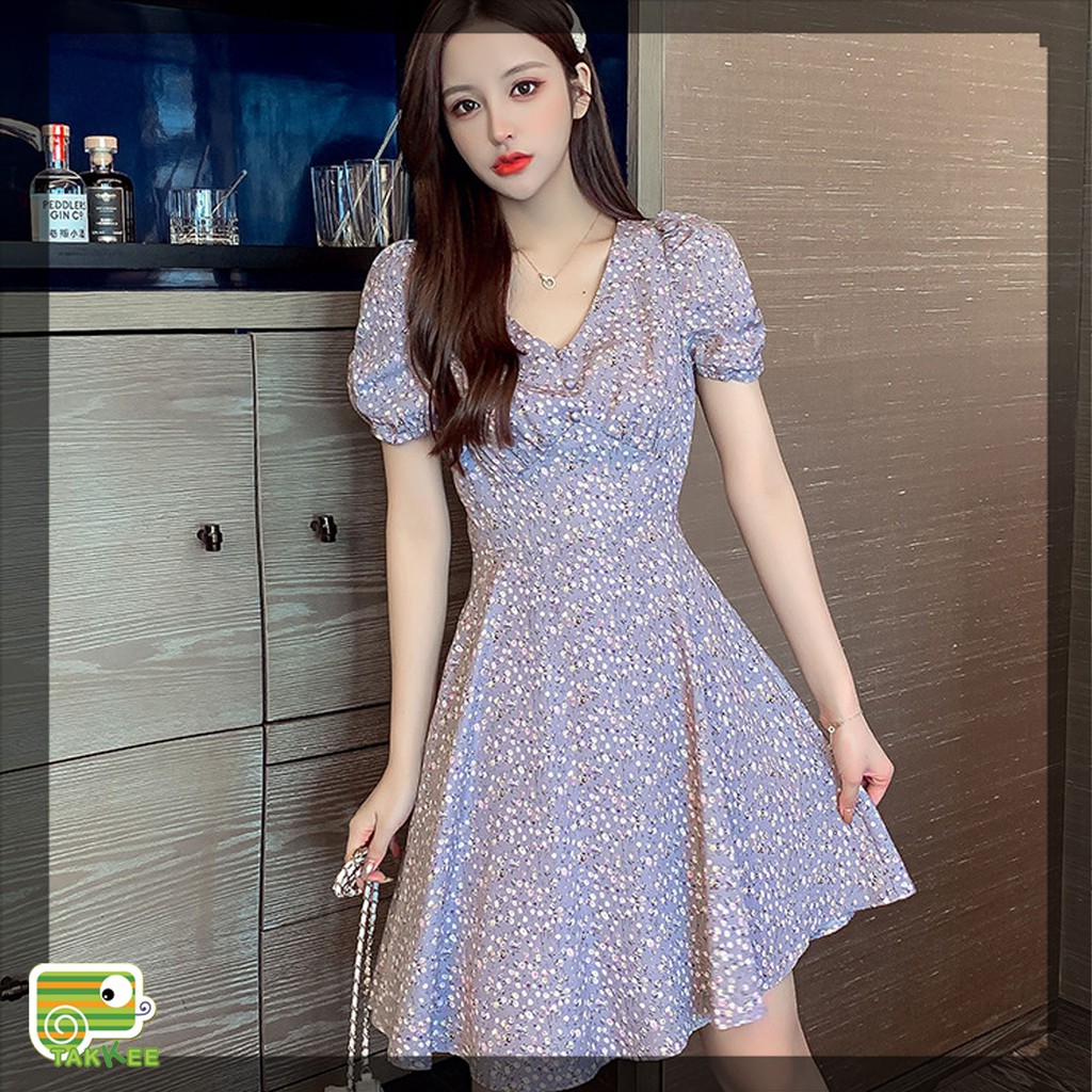 Váy Hoa Nhí, Đầm Mùa Hè Dáng Xòe Họa Tiết Hoa Tím Cực Hot