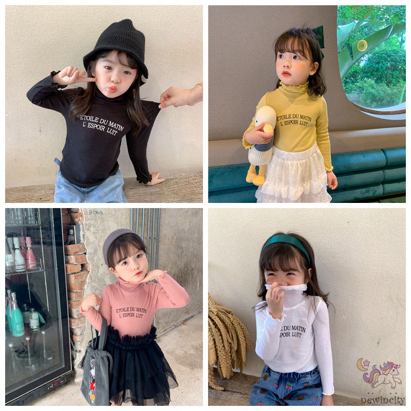 Áo sweater dệt kim cổ lọ xinh xắn thời trang cho bé gái phong cách Hàn Quốc