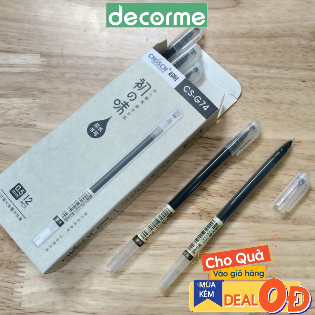 Bút gel basic ống lớn DecorMe Resun 0.5mm bút đen xanh đỏ dupe Muji (lẻ 01 chiếc)