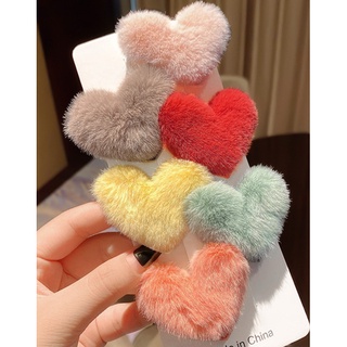 Kẹp tóc lông mềm hình trái tim thời trang Hàn Quốc