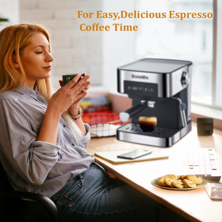 Sản Phẩm Máy pha cà phê Espresso CM6863, 850W. Thương hiệu cao cấp đăng ký tại USA (Mỹ) BioloMix - CHÍNH HÃNG BẢO HÀNH 1