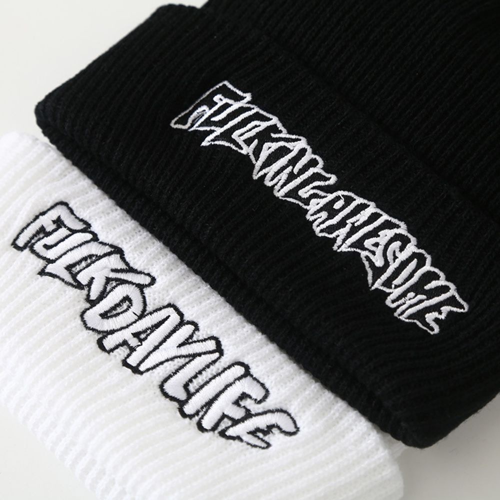 Mũ beanie dệt kim màu trơn thêu chữ phong cách Hàn Quốc thời trang cho nữ