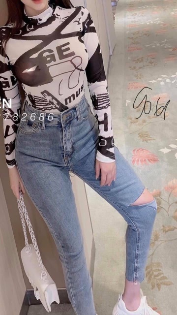 [Mã WASTCOOL giảm 15% tối đa 50K đơn 99K] Quần skinny jean rách gối cực chất