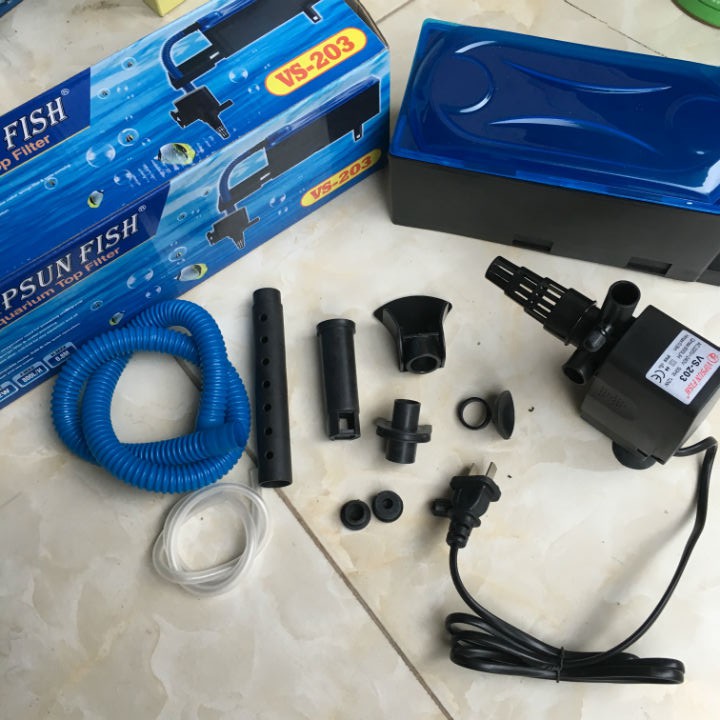 Máy Bơm Máng Lọc Nước Hồ Cá VS-203 Và Bông Lọc - Bộ Bơm Lọc Nước Bể Cá Vipsun