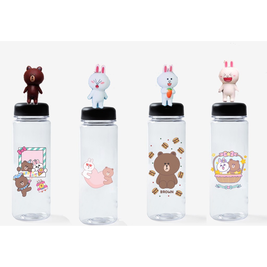 Bình nước gấu brown thỏ cony vịt sally đầu nổi BNDN6 500ml hoạt hình cute dễ thương