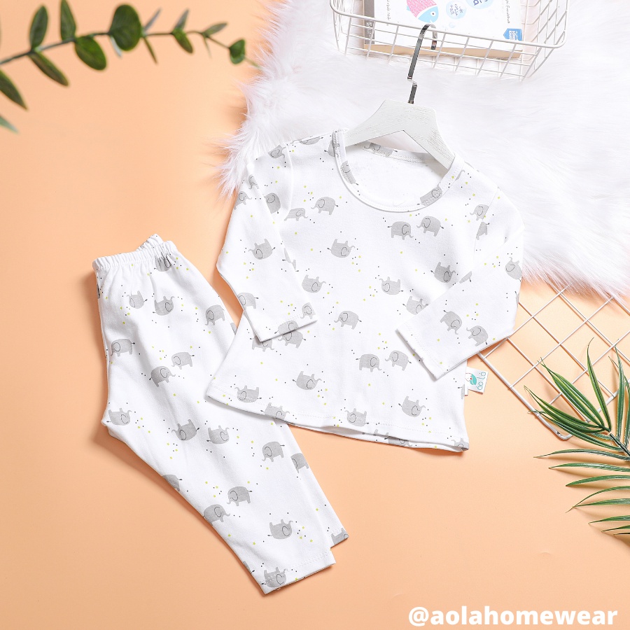 Bộ dài tay cho bé trai bé gái thun cotton, pijama cho bé mặc ngủ Áo Lá Homewear BCD22