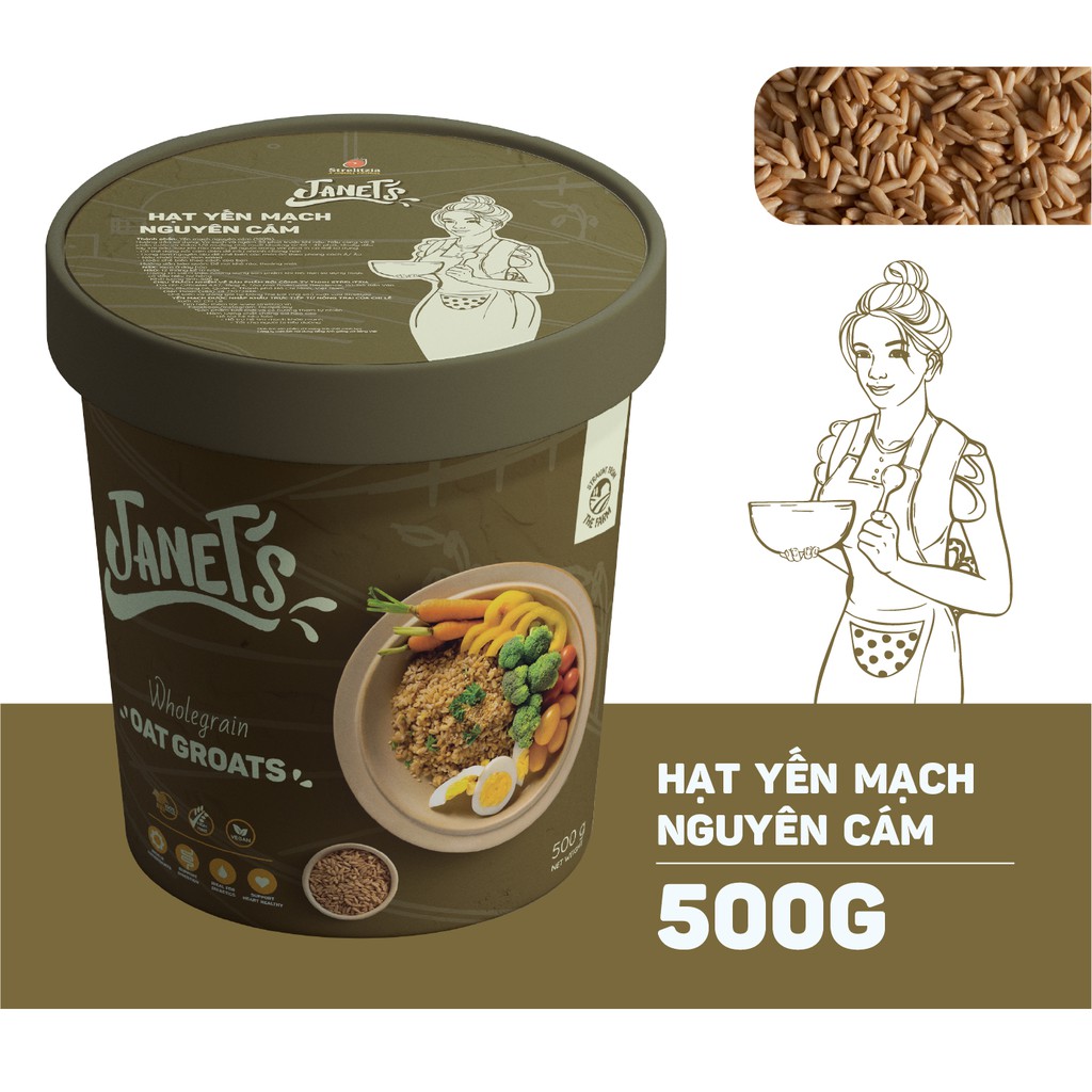 3 hộp Janets Hạt yến mạch nguyên cám 500g, yến mạch Chile