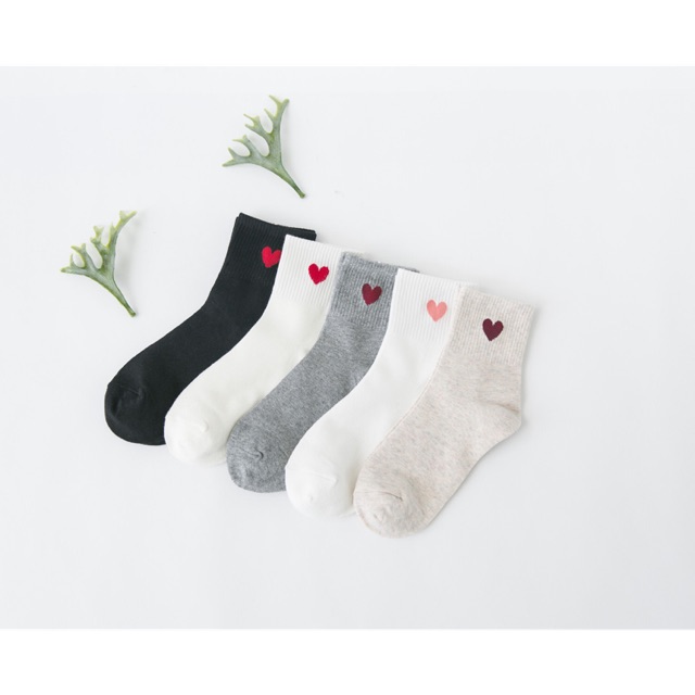 Vớ Cao Cổ Tim Tất Vớ Cotton Cổ Cao In Họa Tiết Tim Phong Cách Nhật Hàn Phong cách Ulzzang
