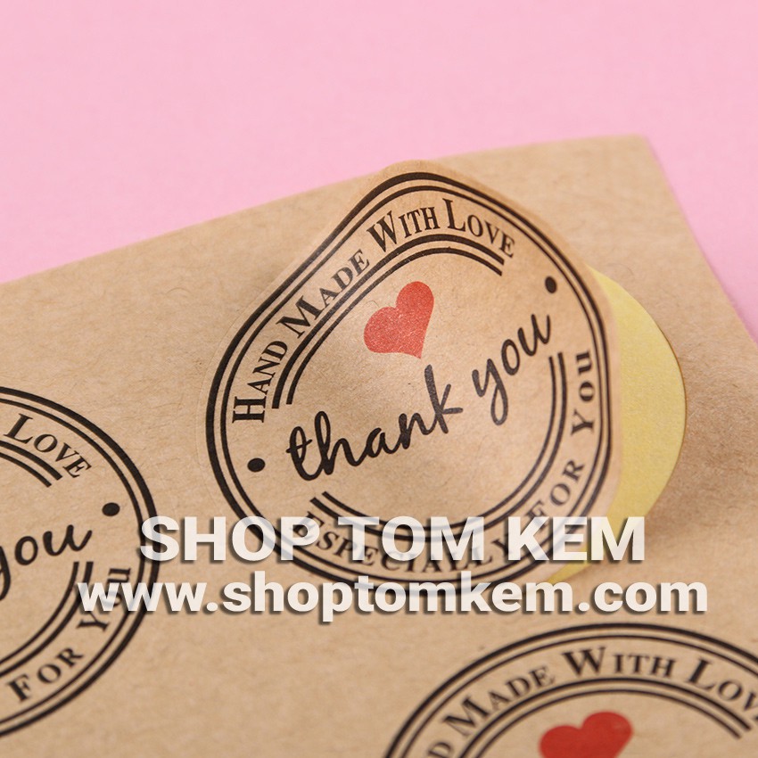 Sticker Thank you giấy kraft bảng 12 tem