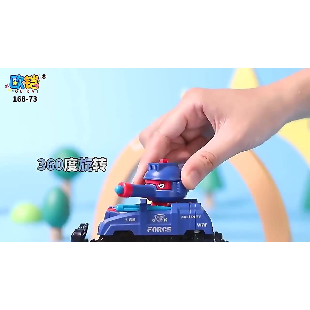 Đồ chơi xe biến hình, xe tăng chạy đà có phóng đạn quay 360