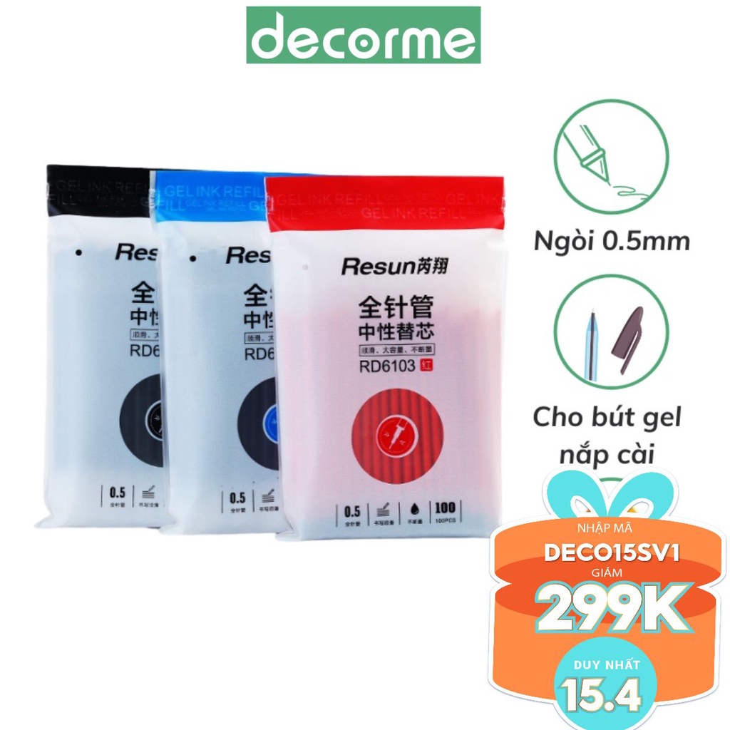 Ngòi Resun Decorme ruột bút gel 0,5mm dùng cho viết gel nắp gài Muji văn phòng phẩm