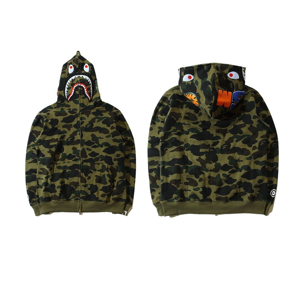 Áo Hoodie Jacket Bape Shark Camo, Bape Hoodiefullzip, Họa tiết thêu, Chất liệu Cotton nỉ chân cua, Màu Green