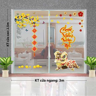 Decal trang trí tết combo tết lân sư chúc mừng năm mới