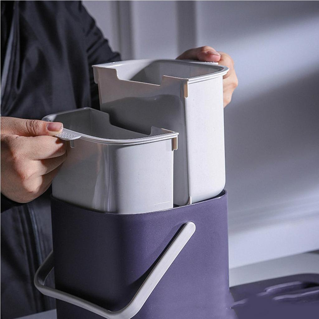 Thùng Rác Nhỏ Để Bàn Có Thể Tháo Rời Và Phân Tách Khô / Ướt Kèm Nắp Đậy Tiện Dụng hai lớp có tay cầm - Nitrogen071