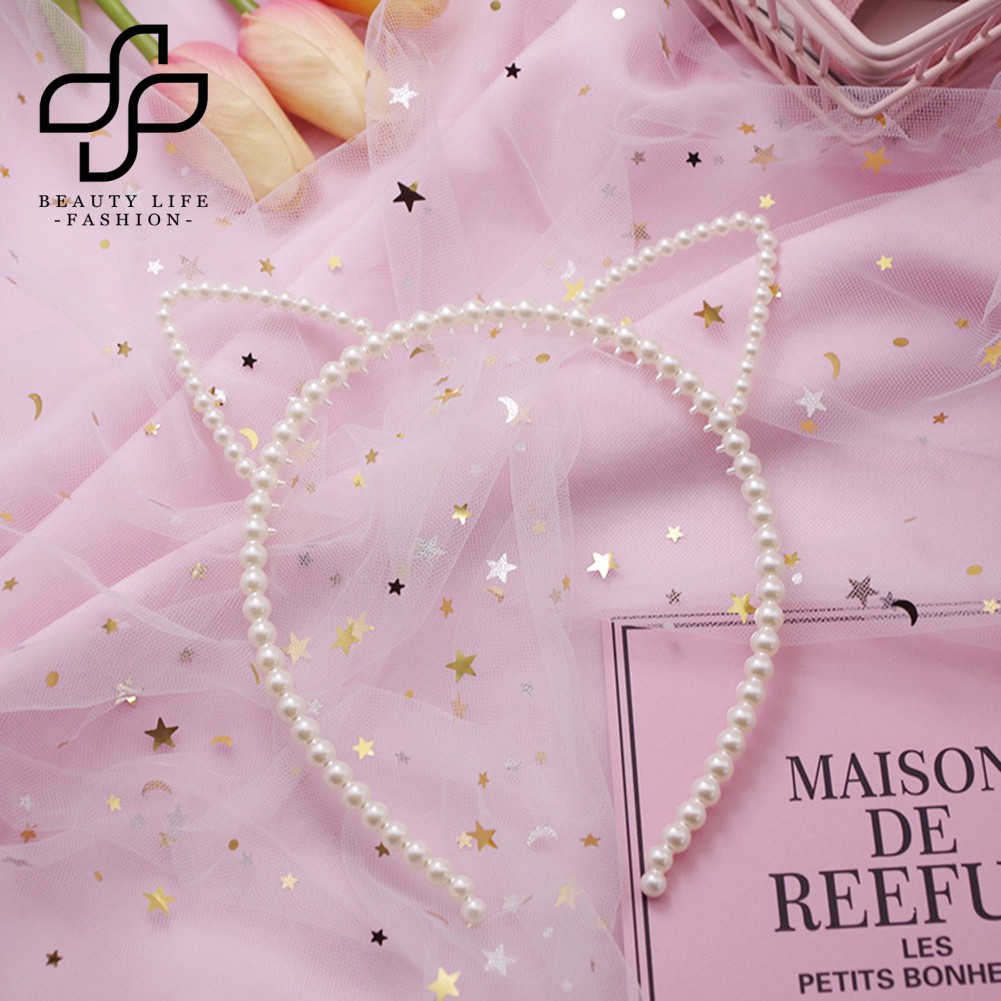 Cài tóc tai mèo đính ngọc trai giả dễ thương