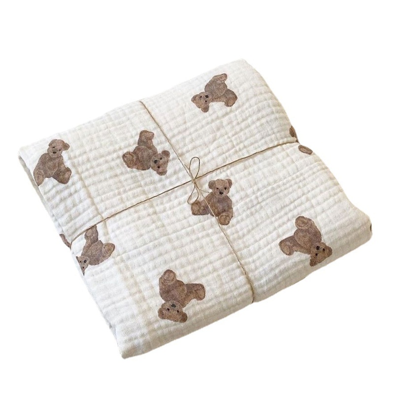 Chăn Quấn Em Bé 2 Lớp Họa Tiết Gấu Muslin Thời Trang Xuân Hè Thoáng Khí