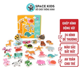 Đồ chơi giáo dục montessori Xếp hình chủ đề ĐỘNG VẬT 24 con vật cho bé tư duy phát triển trí tuệ Space Kids