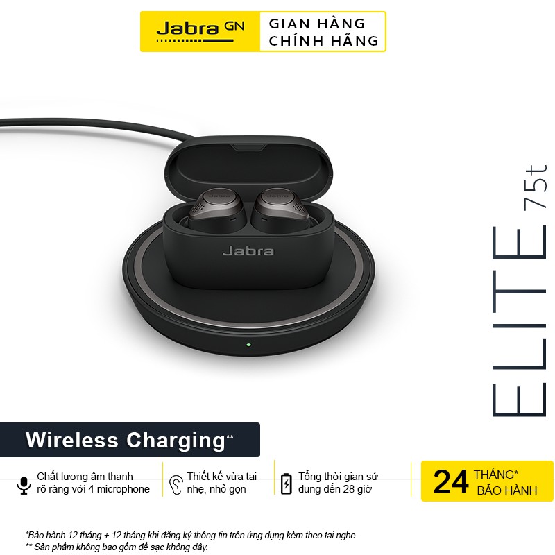 [Mã ELTECHZONE giảm 5% đơn 500K] Tai Nghe Bluetooth True Wireless Jabra Elite 75T Sạc Wireless - Hàng Chính Hãng