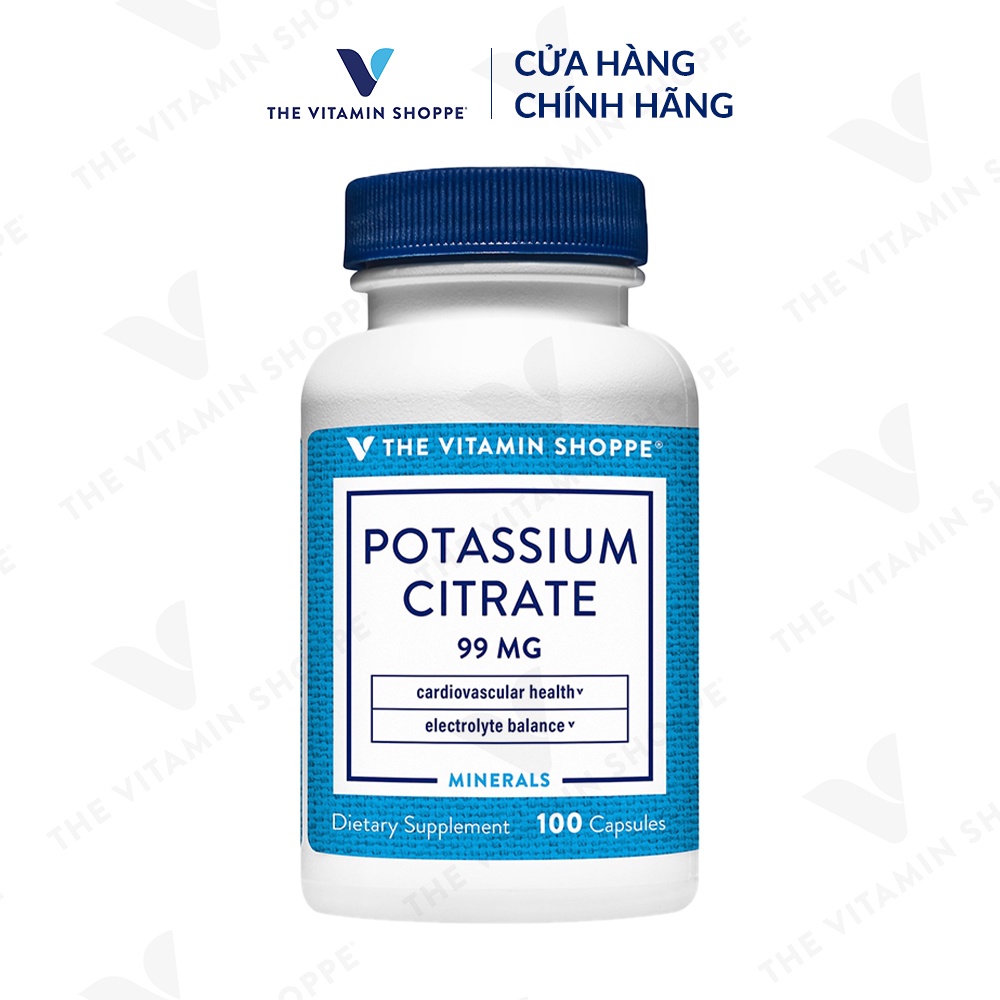 [Mã BMLTA35 giảm đến 35K đơn 99K] Viên uống giảm sưng đau gút THE VITAMIN SHOPPE Potassium Citrate bổ sung kali 100 viên