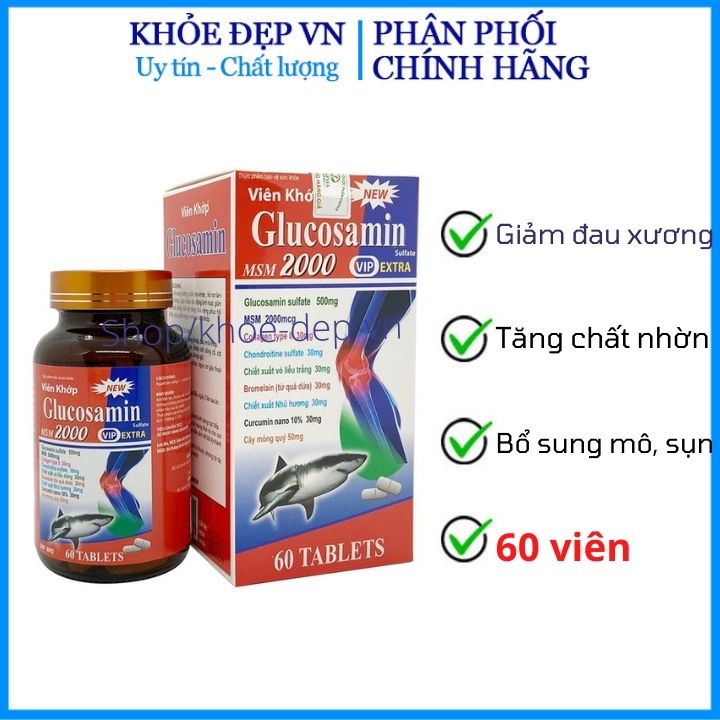 Viên khớp Glucosamin MSM 2000mg giảm đau nhức mỏi xương khớp - Lọ 60 viên