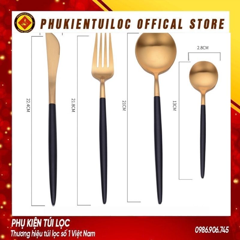 SET 4 món Muỗng dao dĩa thìa cafe cá nhân, gia đình, Inox 304 cao cấp phủ bóng sang trọng full màu-Phukientuiloc.com