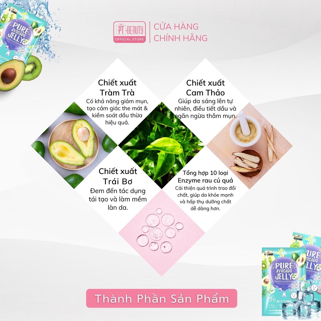 Mặt nạ thạch jelly bơ SEXYLOOK Pure Avocado Jelly Mask làm dịu mụn se khít lỗ chân lông hộp 3 miếng x 38ml