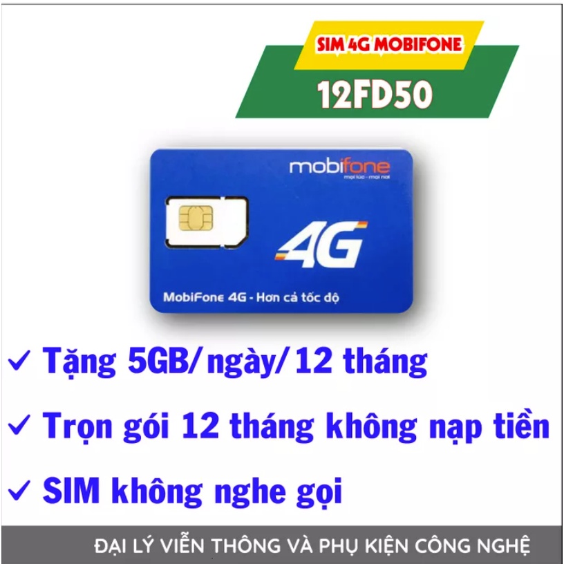 Sim 4G Mobifone Trọn Gói 1 Năm , Sim 12fd50 5GB 1 Ngày - đầu số 09xx, nghe gọi nhắn tin, không giới hạn data
