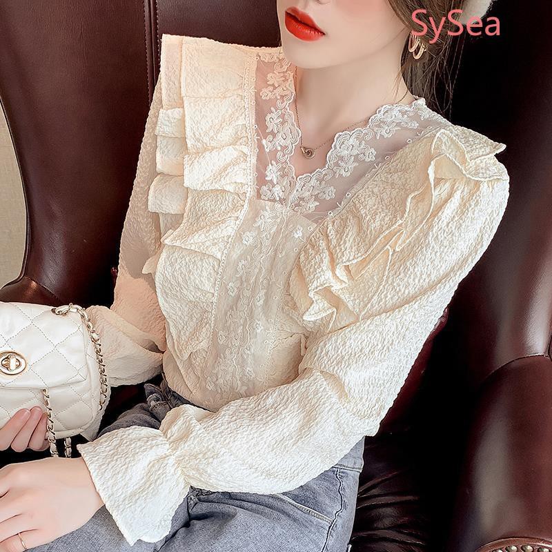 Áo voan tay phồng phối ren hoa thanh lịch hợp thời trang cho nữ | BigBuy360 - bigbuy360.vn