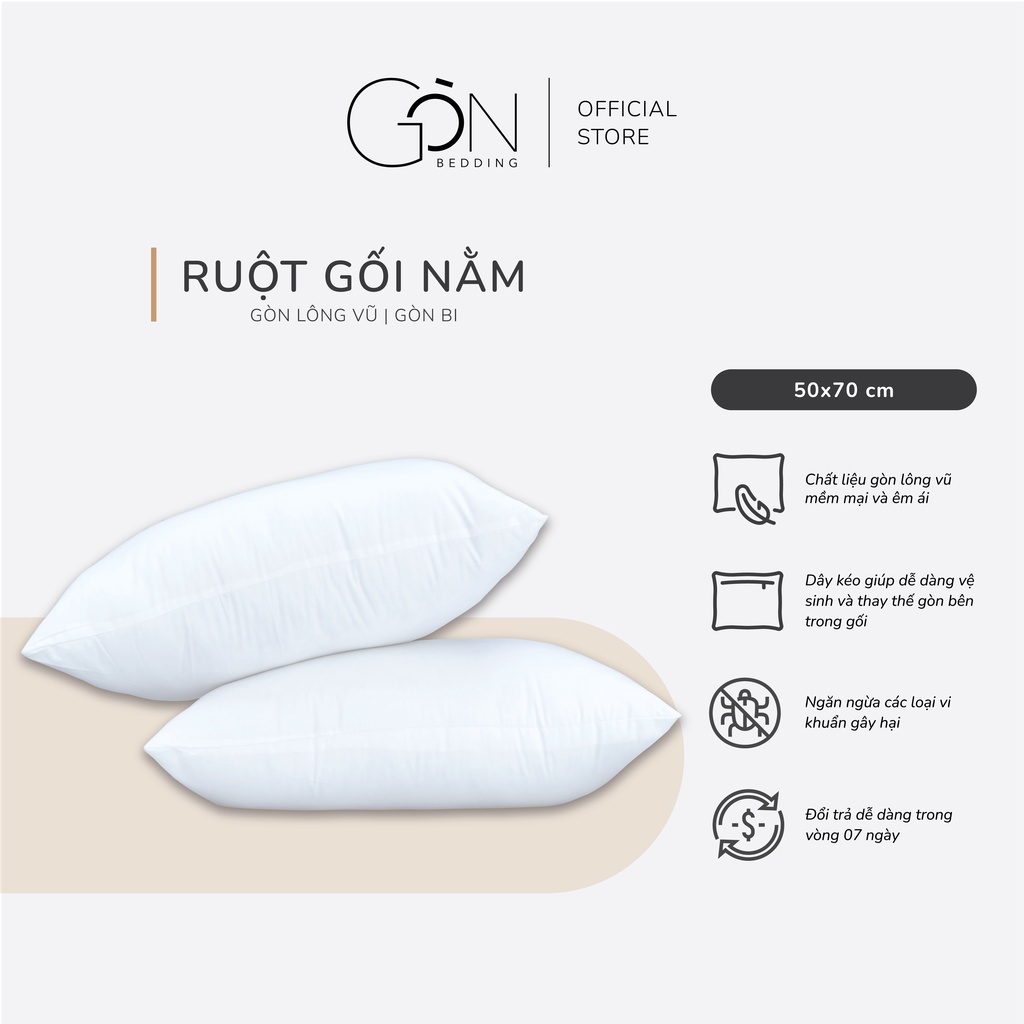 Ruột Gối Nằm Gòn Bedding 50x70 cm (01 cái) - Gòn Lông Vũ / Gòn Bi