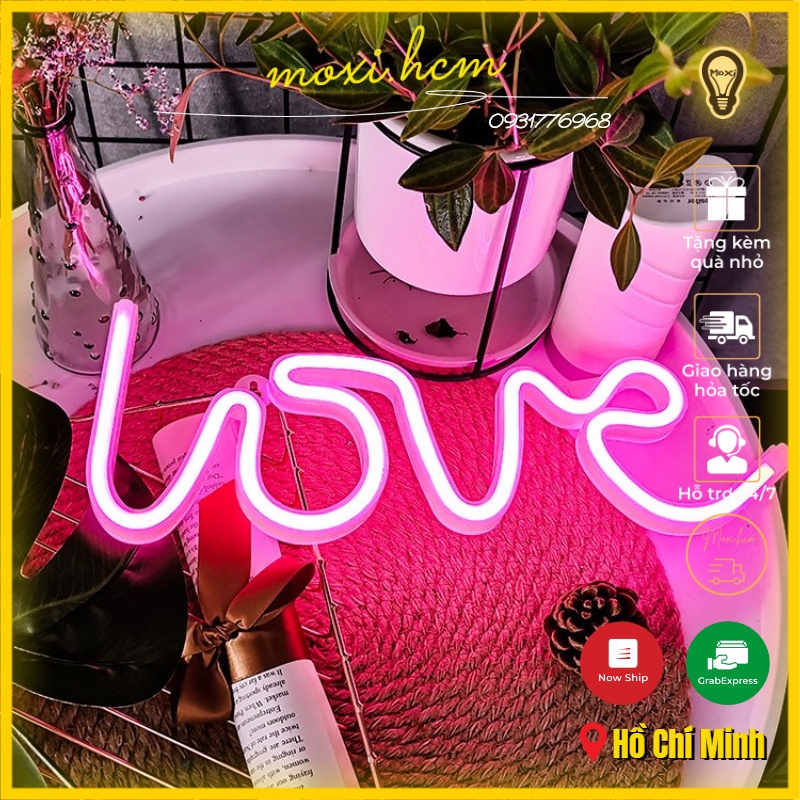 【Tặng MÓC TREO 】Đèn Led Neon trang trí hình chữ Love , làm đèn decor ,trang trí phòng ngủ MOXI.