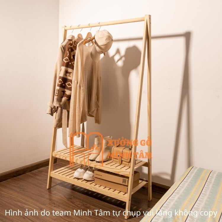 Kệ treo quần áo chữ A 2 tầng gỗ thông Minh Tâm, chống mốt mọt, đã qua xử lý, kích thước 150*86*34cm, bảo hành 12 tháng