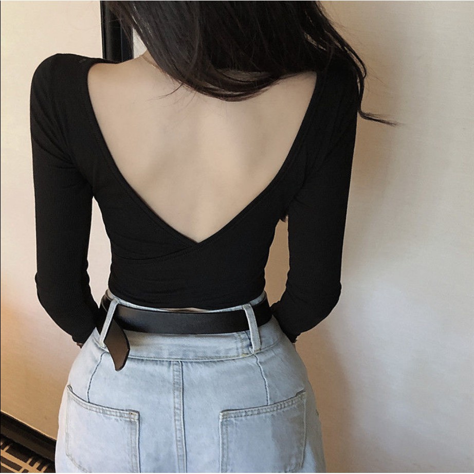 Áo Croptop Tay Dài Thiết Kế Ôm Dáng Thời Trang Quyến Rũ