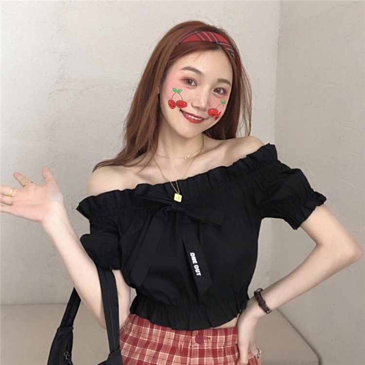 Áo croptop nữ tay ngắn hở bụng bẹt vai hở vai thắt nơ dễ thương ulzzang ( 3 màu )