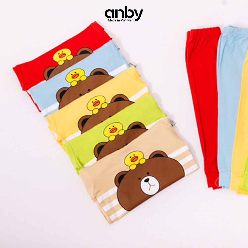 Quần áo trẻ em ANBY bộ đồ cho bé từ 1 đến 6 tuổi dài tay hình gấu nâu thun lạnh