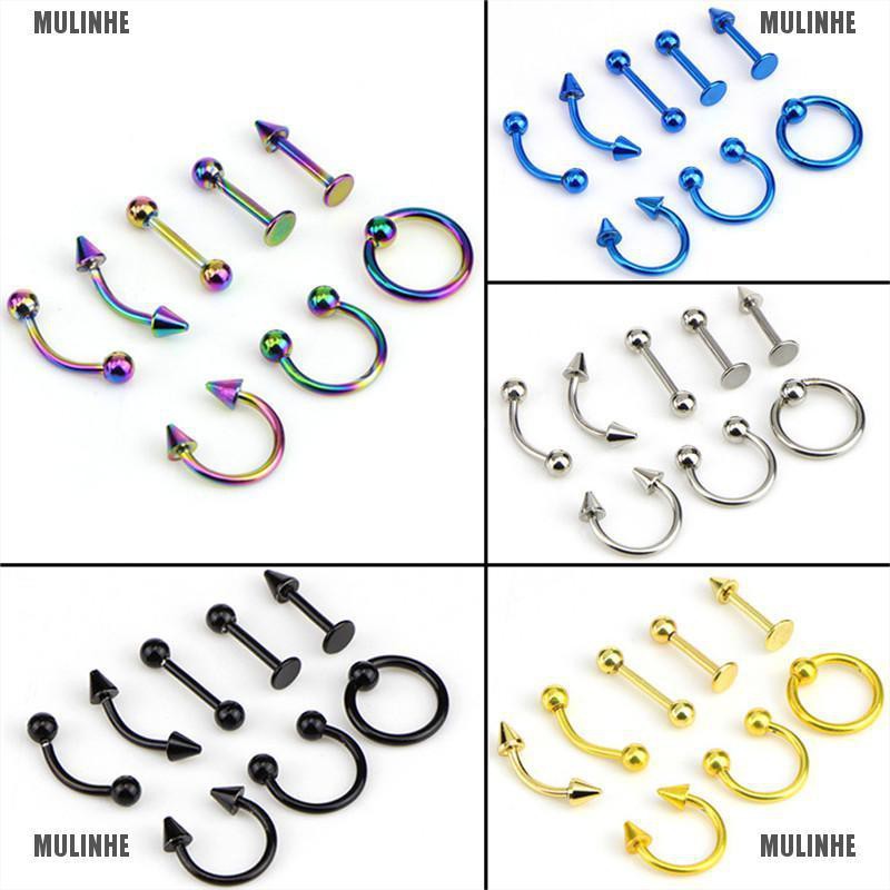 Set 8 Khuyên Đeo Mũi / Chân Mày / Tai / Mũi Bằng Thép Không Gỉ 16G