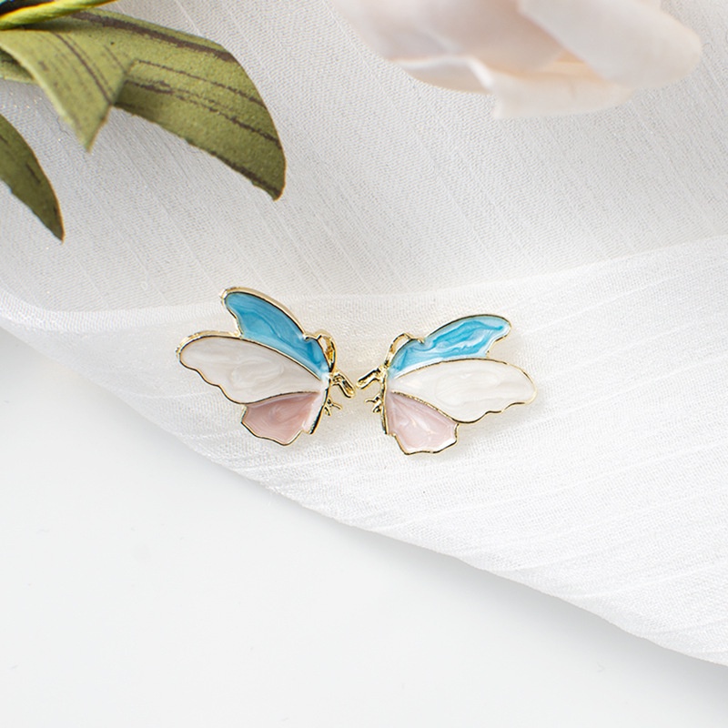 Bông Tai Mạ Bạc 925 Hình Bướm Nhiều Màu Phong Cách Hàn Quốc