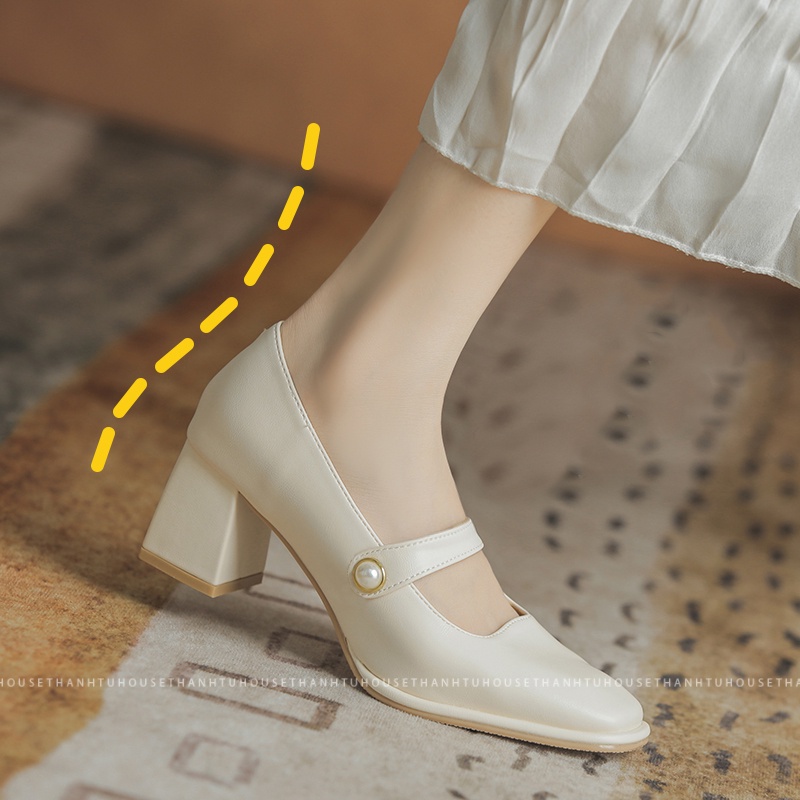 Giày Cao Gót Nữ Mary Jane Mũi Vuông Vintage Cao 5cm - GD001 - Hàng mới về