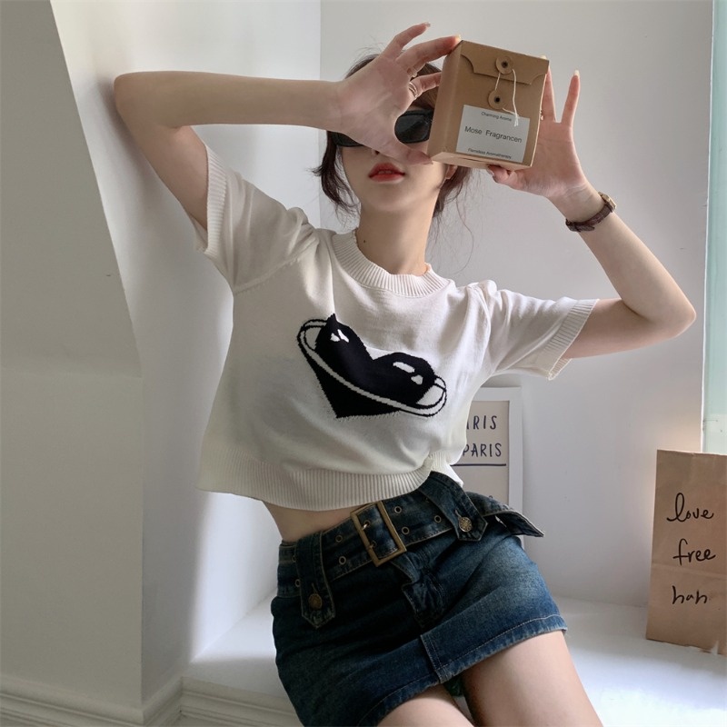 Áo thun ZHELIHANGFEI tay ngắn cổ tròn họa tiết thêu thời trang cho nữ