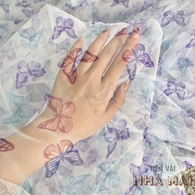 Vải Lưới Trắng Mềm In Hoạ Tiết 🦋 Xinh Xắn