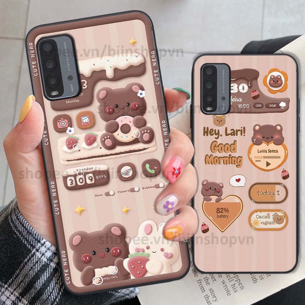 Ốp Xiaomi Redmi 9T in 3D icon gấu nổi siêu xinh, siêu đáng yêu, cá tính phong cách