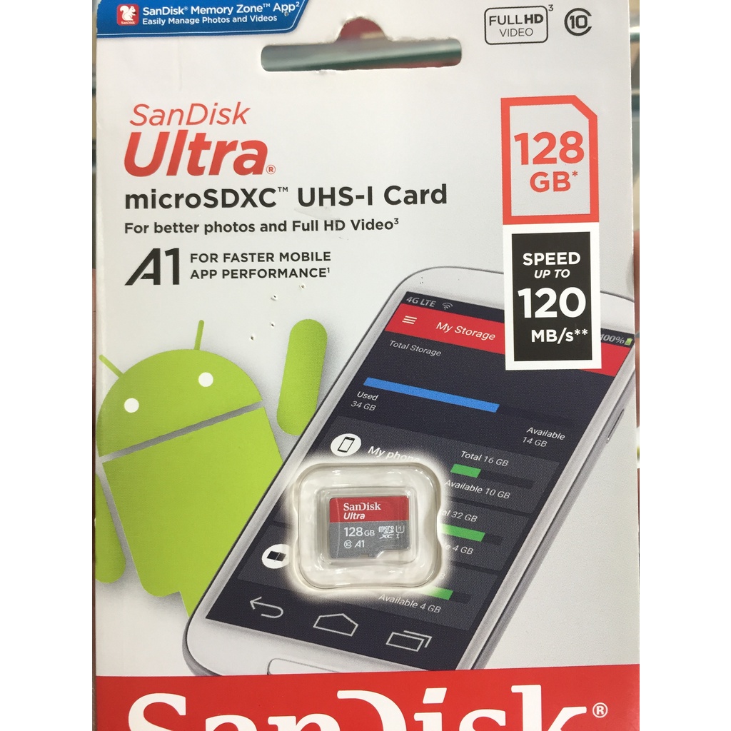 Thẻ Nhớ MicroSD 128GB/256GB/512GB SanDisk ultra A1 150MB/s