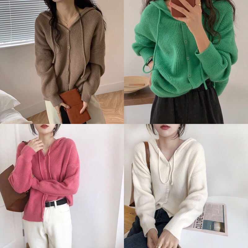 Áo len cardigan hoodie liền mũ phong cách Hàn Quốc KL01