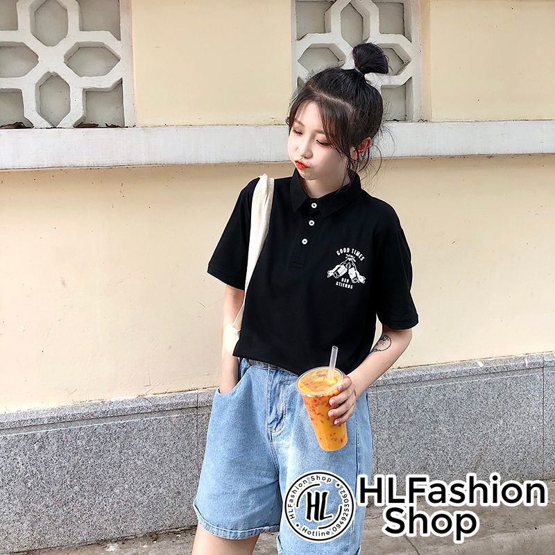 Áo polo thun cổ trụ 2 chai bia good time nam nữ, áo thun size có cổ HLFashion