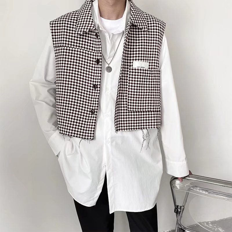 Áo Khoác Sát Nách Kẻ Sọc Caro Cổ Điển Phong Cách Hàn Quốc Thời Trang Cho Nam áo vest nam hàn quốc