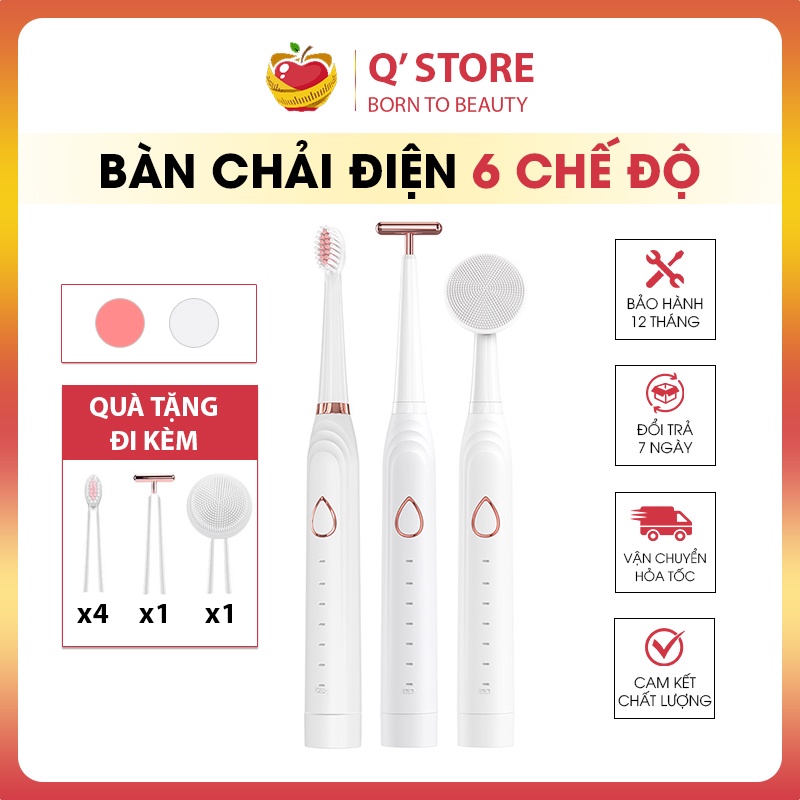 Bàn Chải Đánh Răng Điện 6 Chế Độ Chải, Đánh Bóng, Làm Trắng Và Chăm Sóc Răng Toàn Diện Bảo Hành 6TH QStore