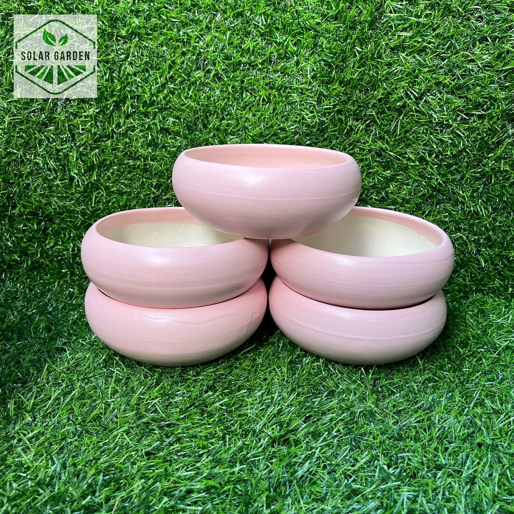 Chậu sứ bát tràng hình tròn dẹp size 16cm   - Nhiều màu - Solar Garden