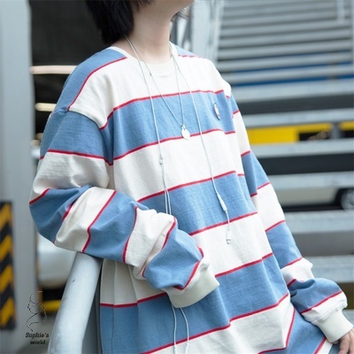 Áo thun tay dài dáng rộng kẻ sọc ngang thời trang Hàn Quốc | WebRaoVat - webraovat.net.vn