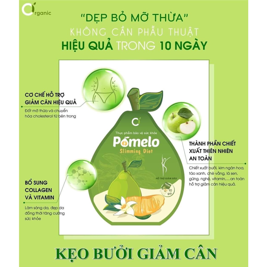 KẸO BƯỞI GIẢM CÂN POMELO GÓI 10 VIÊN TẶNG KÈM DETOX