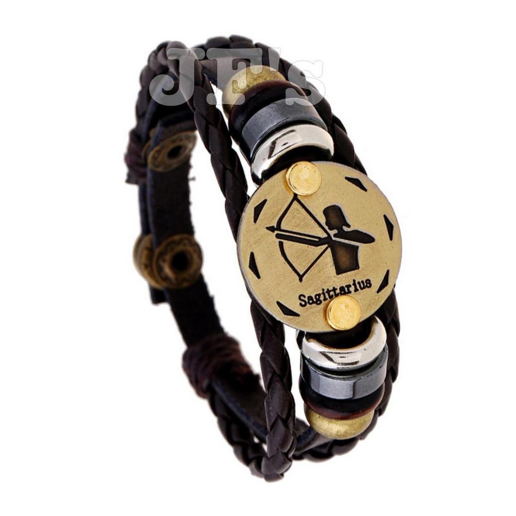 Vòng đeo tay da mặt cung hoàng đạo, vòng tay 12 chòm sao unisex E654